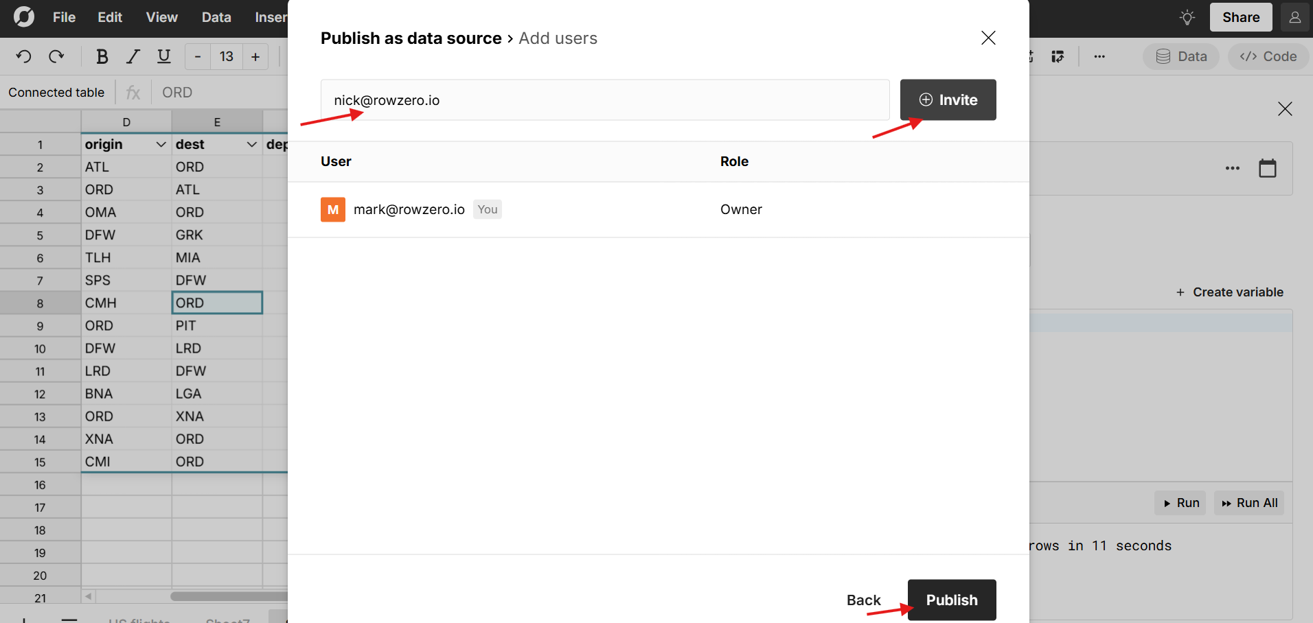 invite users to shared data source