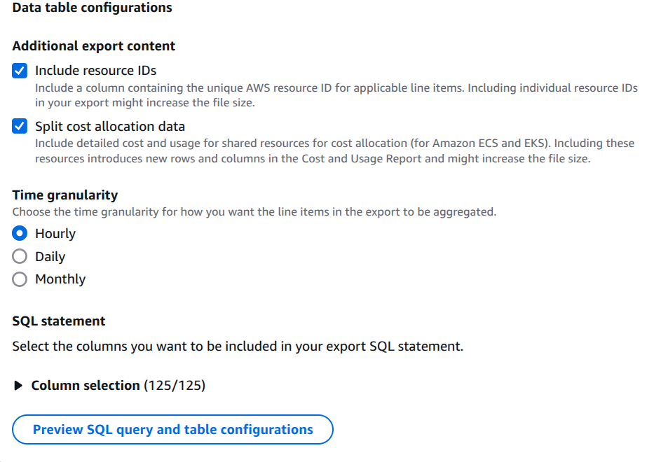 aws cur full data export