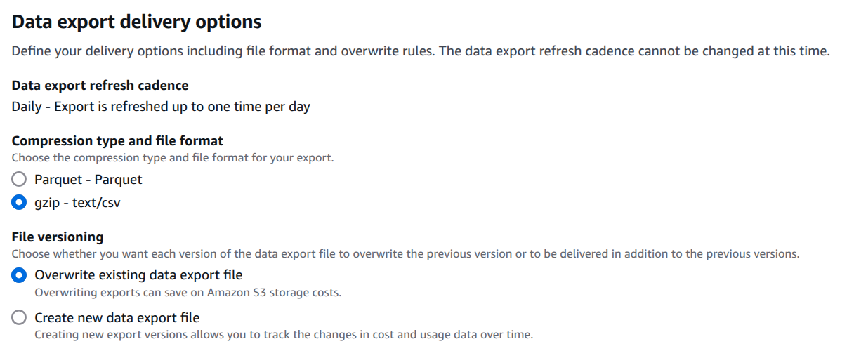 aws cur data export