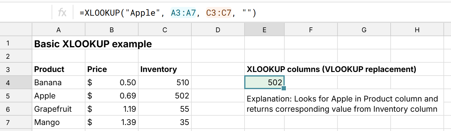 sample xlookup example