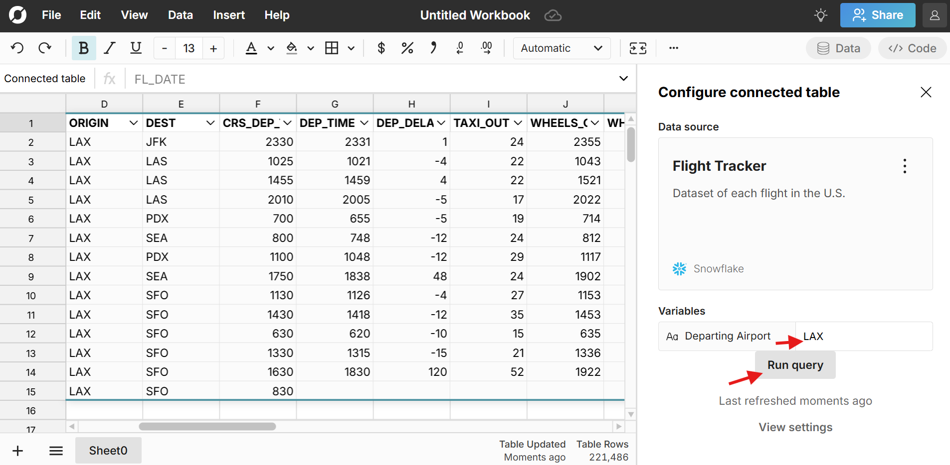 edit spreadsheet by changing query variable