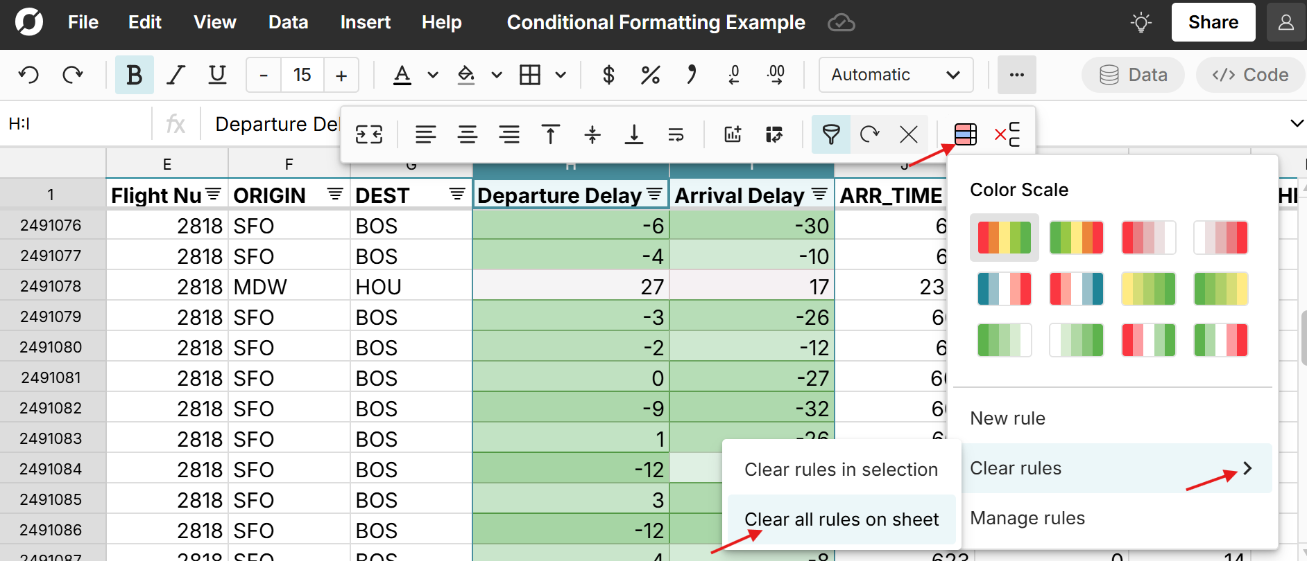 conditional formatting spreadsheets in Row Zero