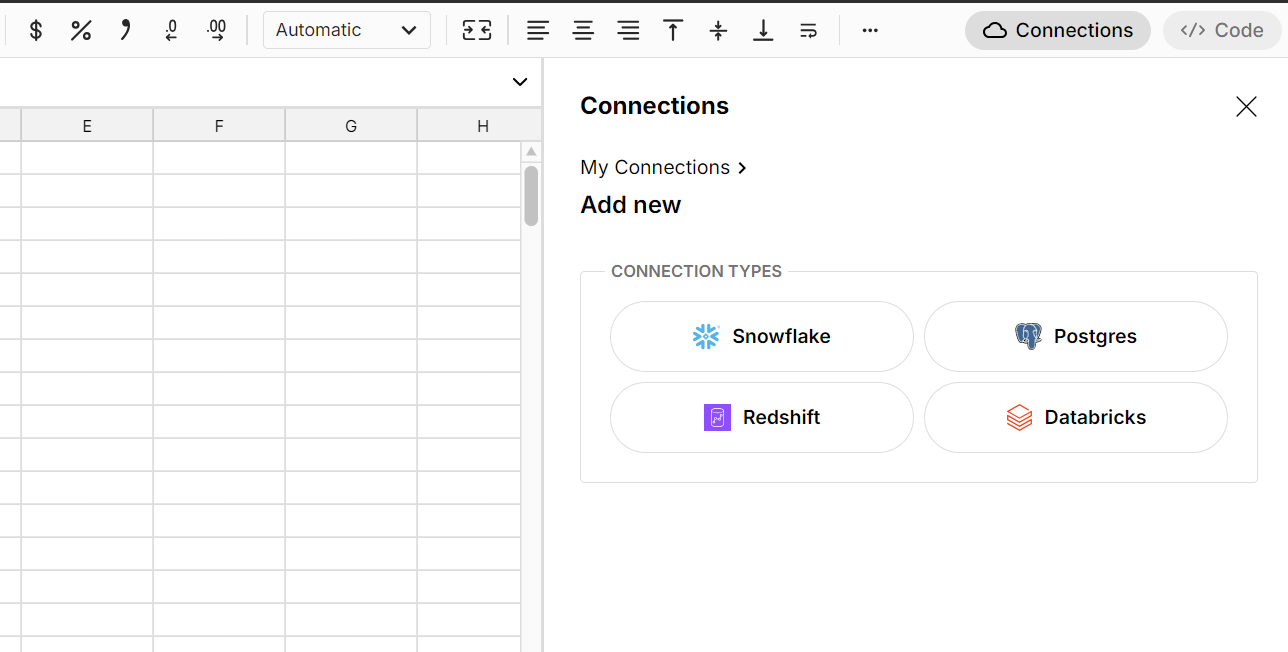 connect to data sources in row zero