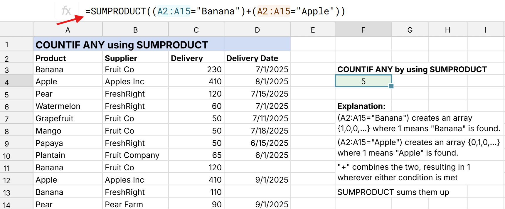 COUNTIF OR using SUMPRODUCT