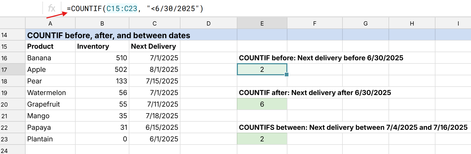 example countif before date