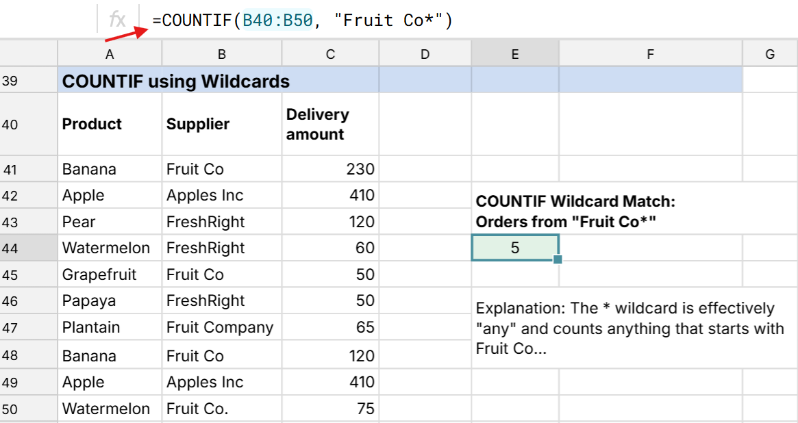 countif wildcards example