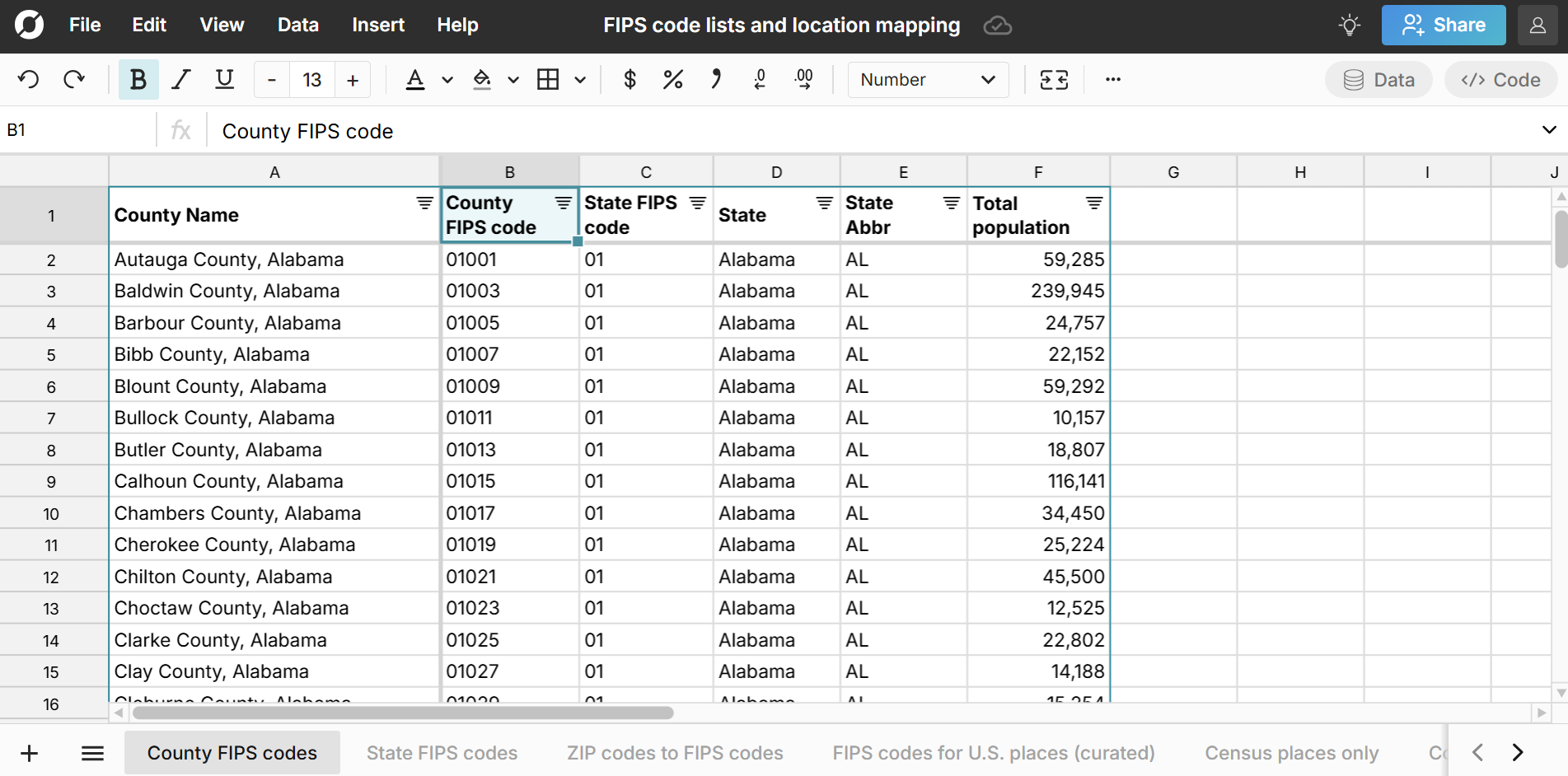 county FIPS code lookup in spreadsheet