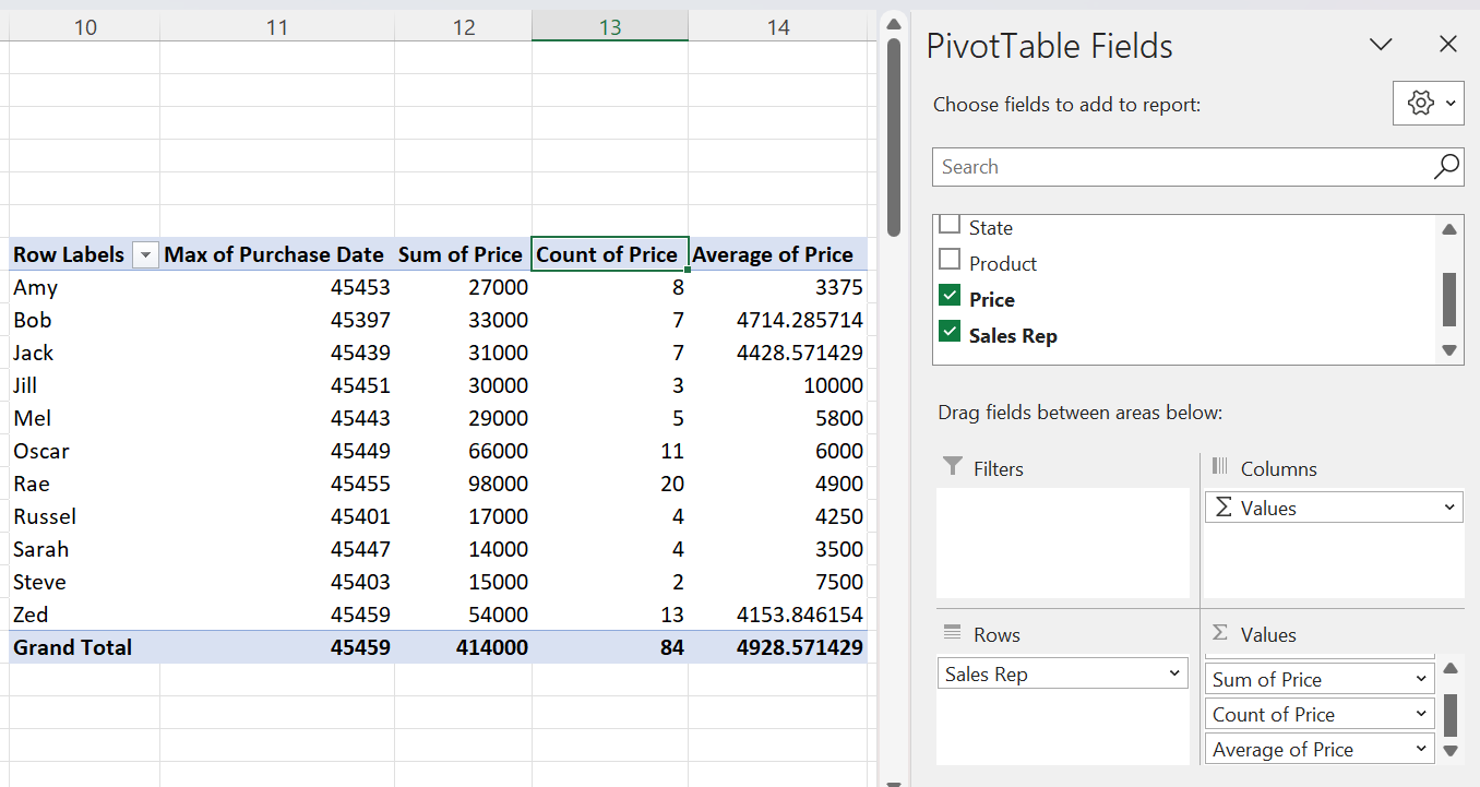 excel create pivot table