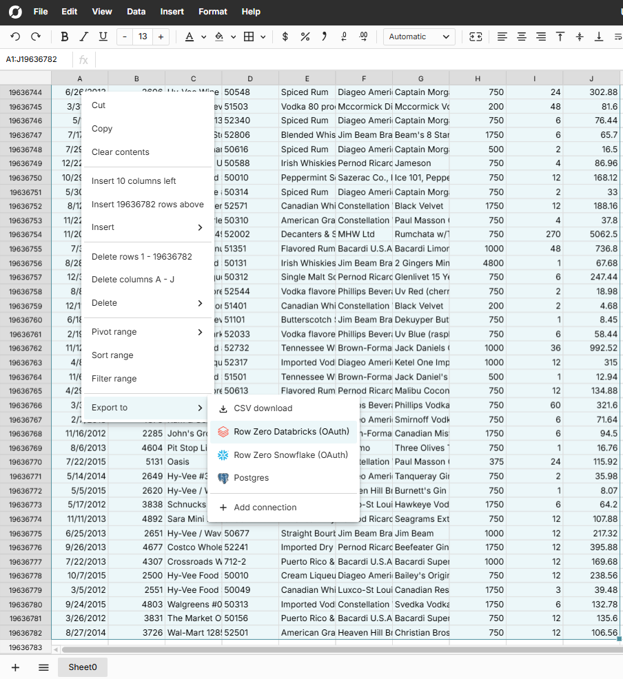 Spreadsheet range save to database