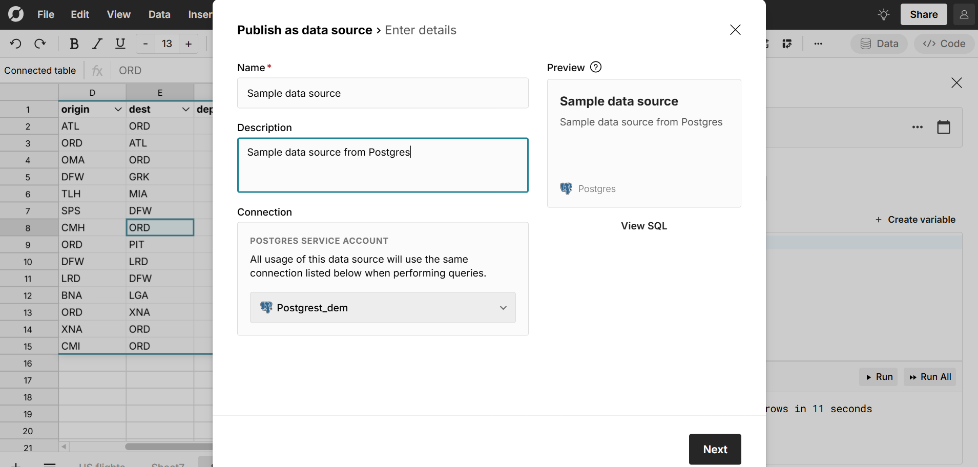 enter details for data sources