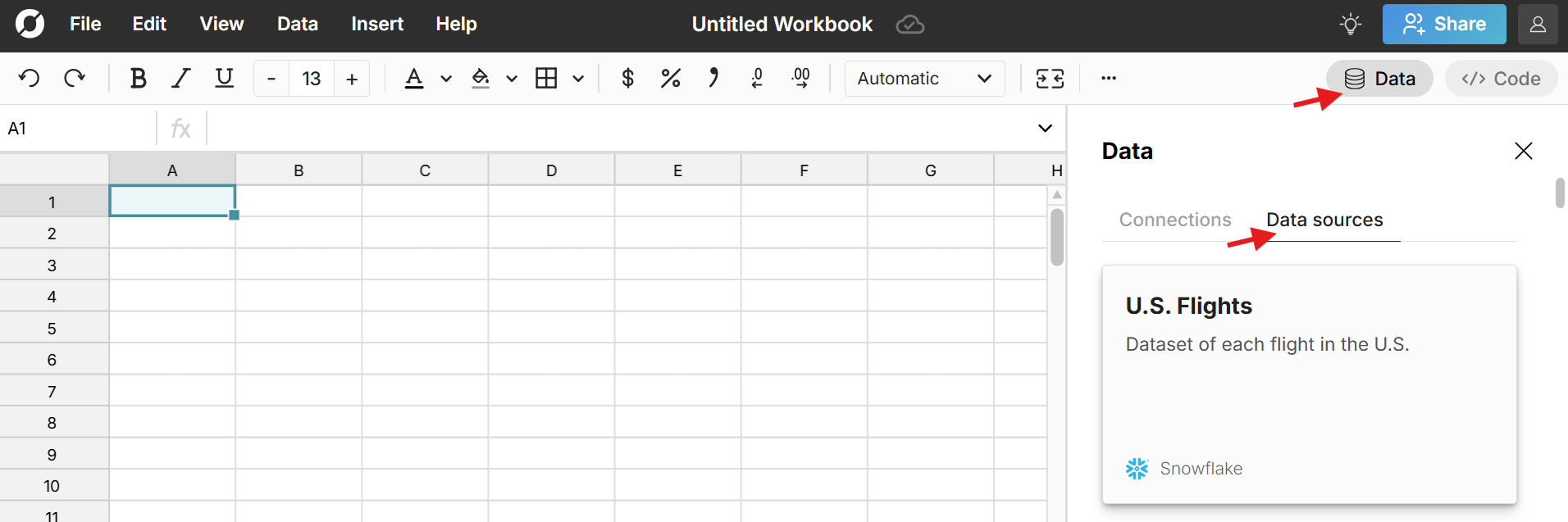 connect spreadsheet to snowflake