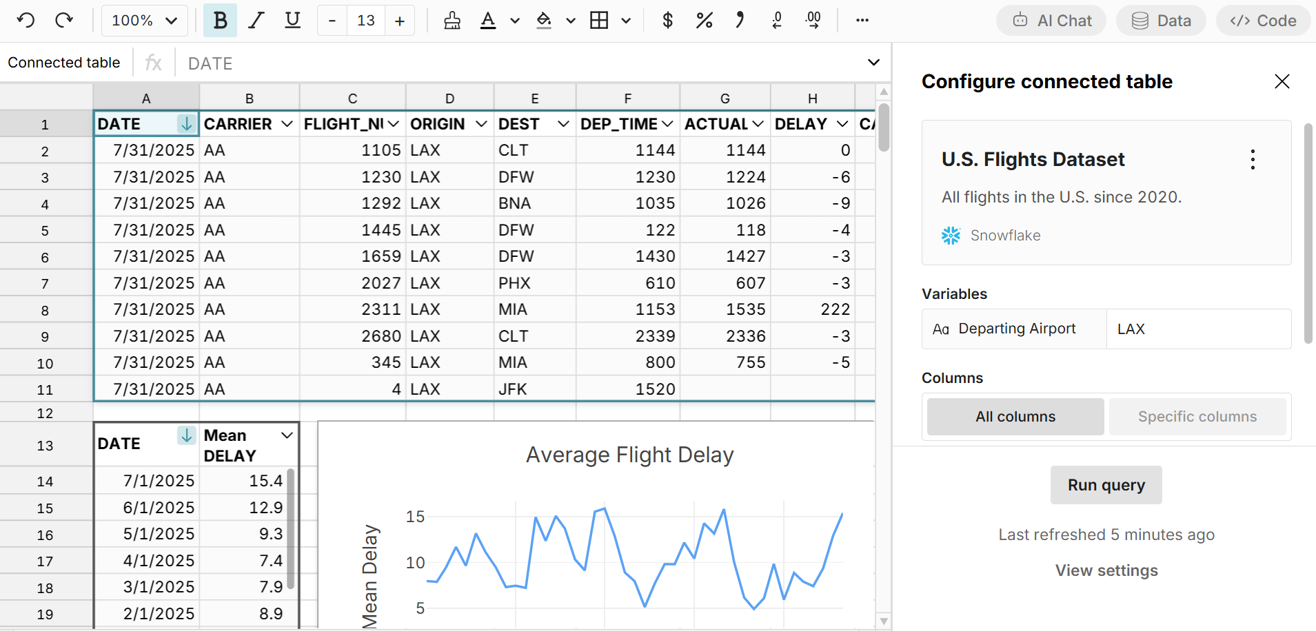spreadsheet no code data connector