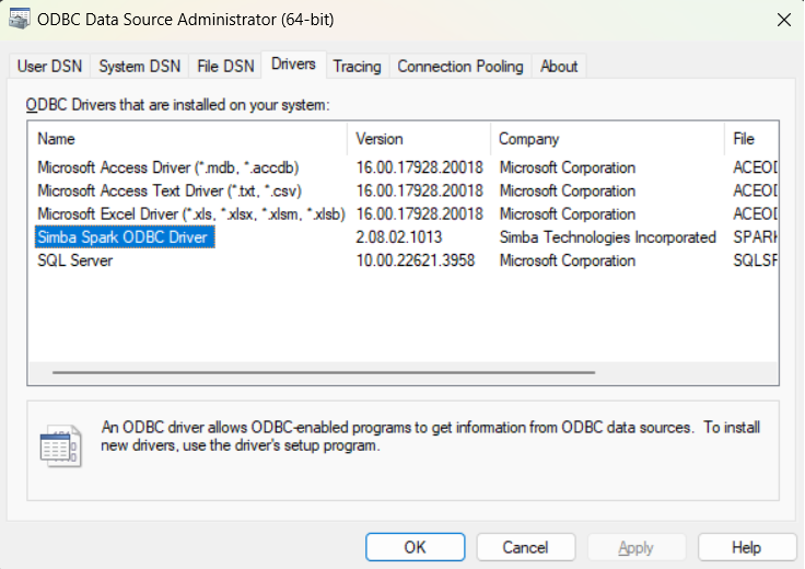 Windows ODBC Data Source Administrator Tool