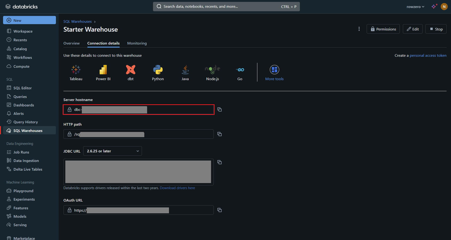 Databricks server hostname