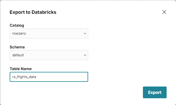 Export to Databricks modal