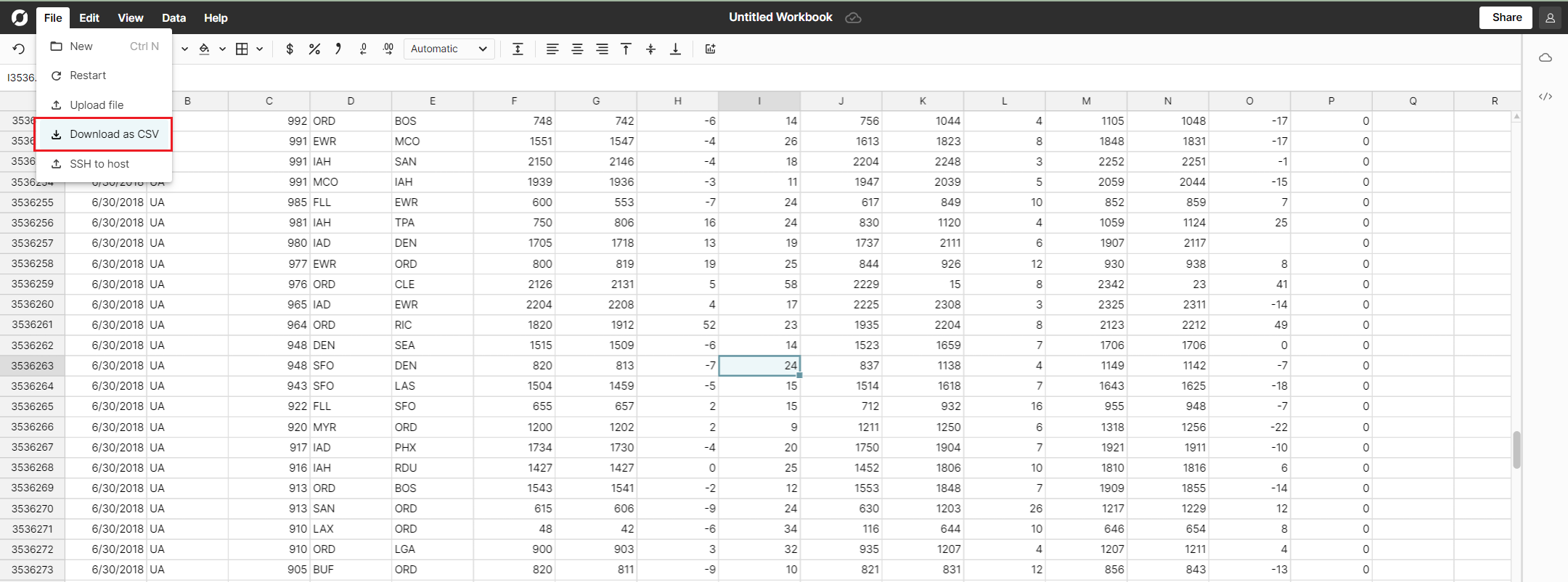 Row Zero Download as CSV