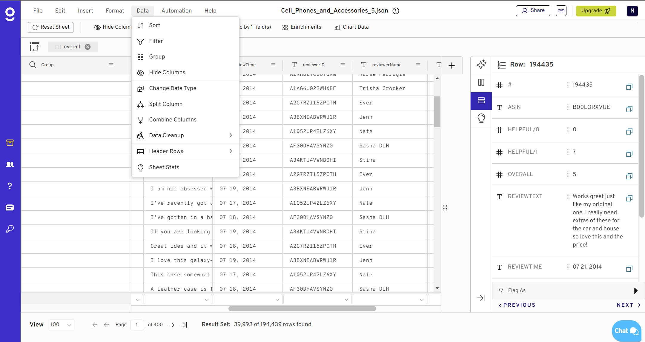 Gigasheet edit csv