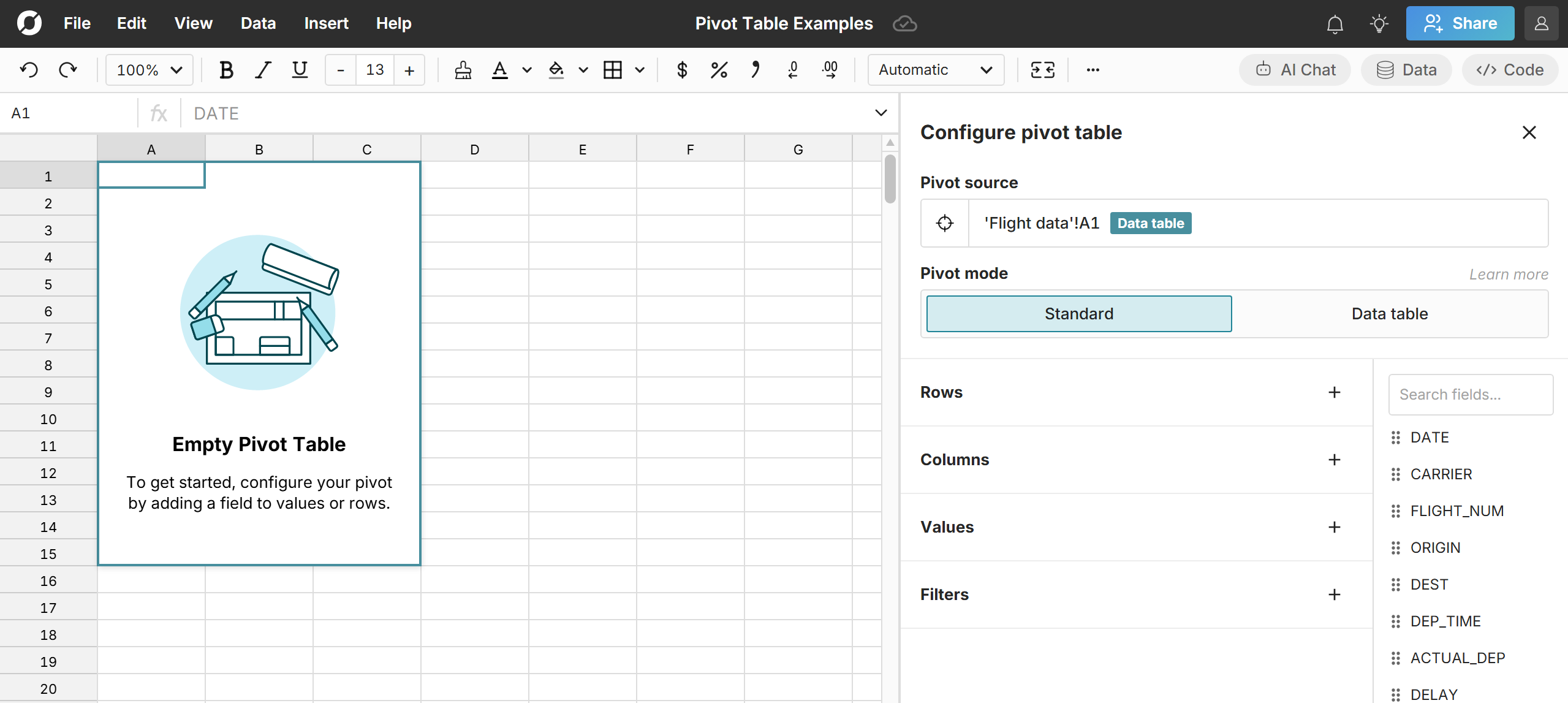 empty pivot table
