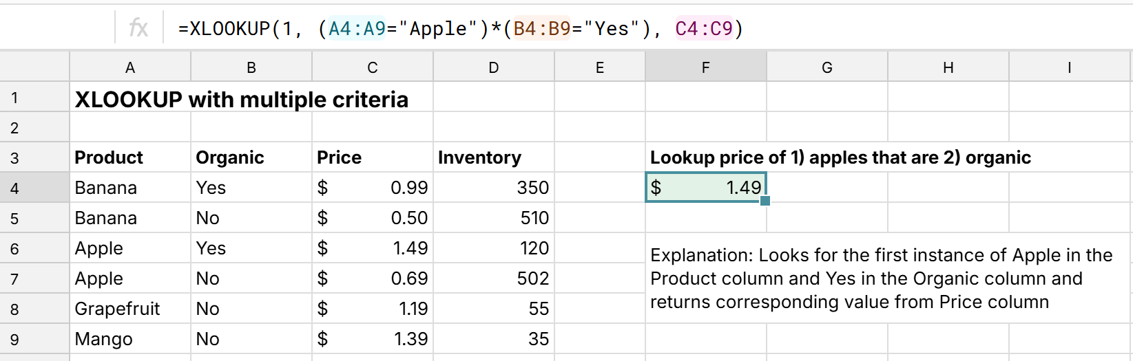 simple xlookup example