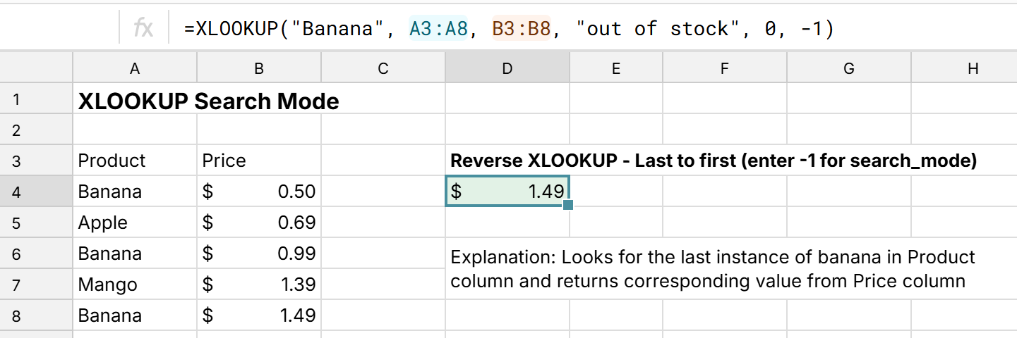 reverse search xlookup example