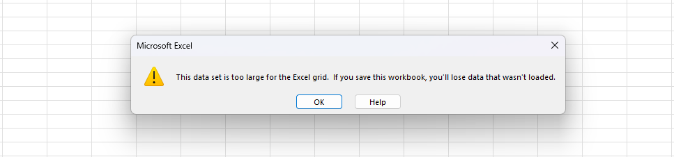 excel data limit