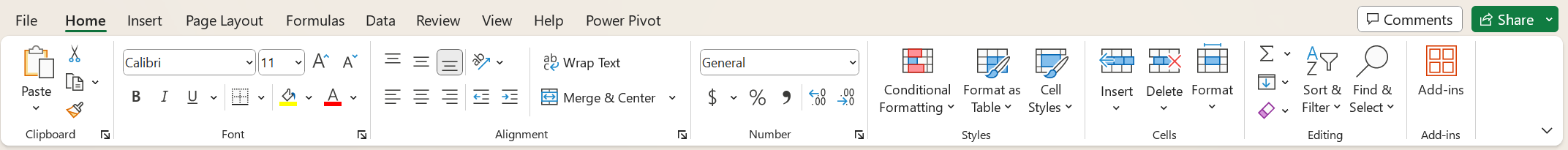 Excel ribbon