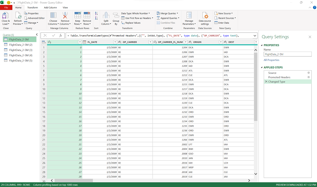 Import big CSV in excel with power query