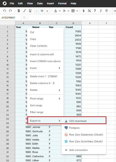 Export range to CSV