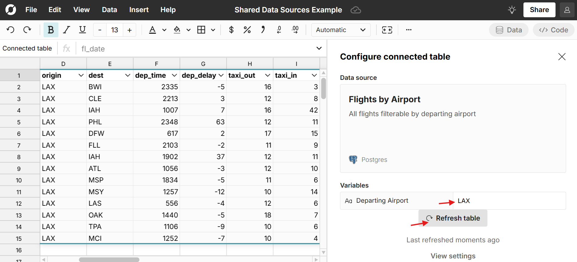 edit spreadsheet by changing query variable