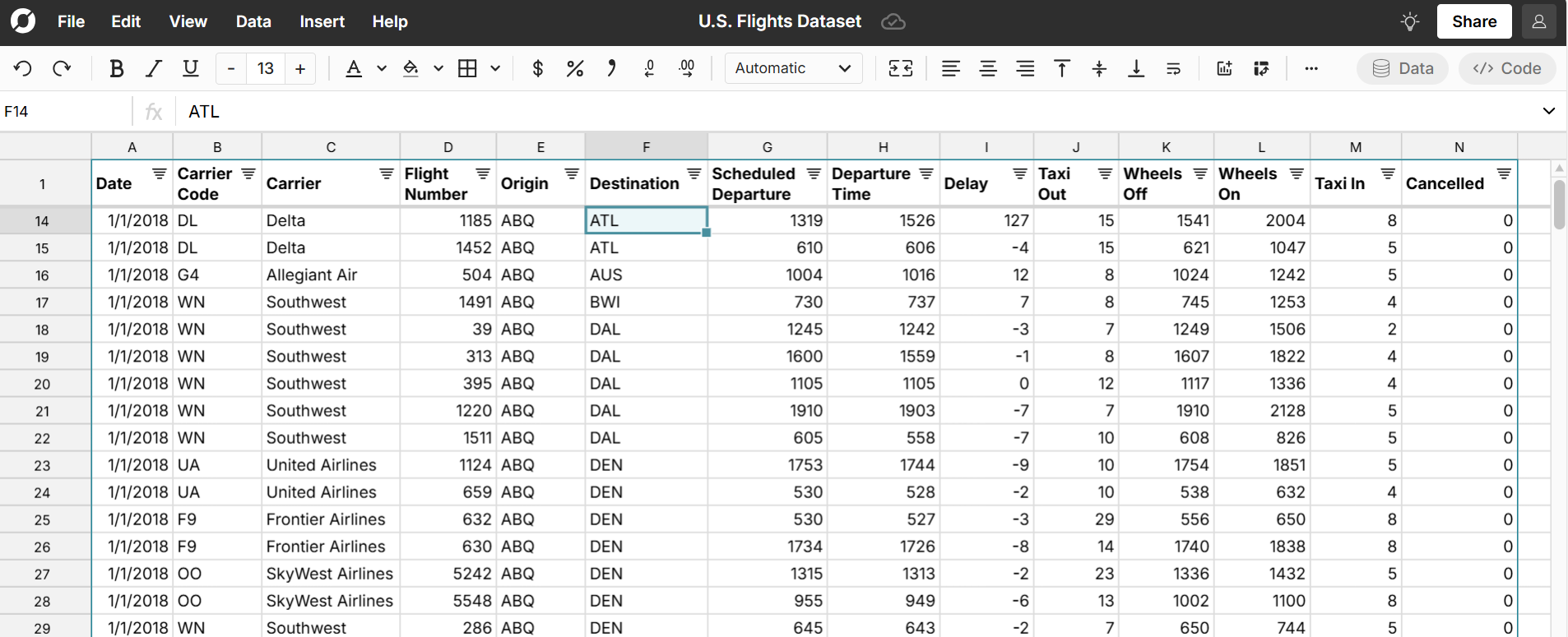 U.S. flights dataset