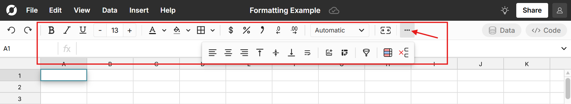 spreadsheet formatting options in Row Zero