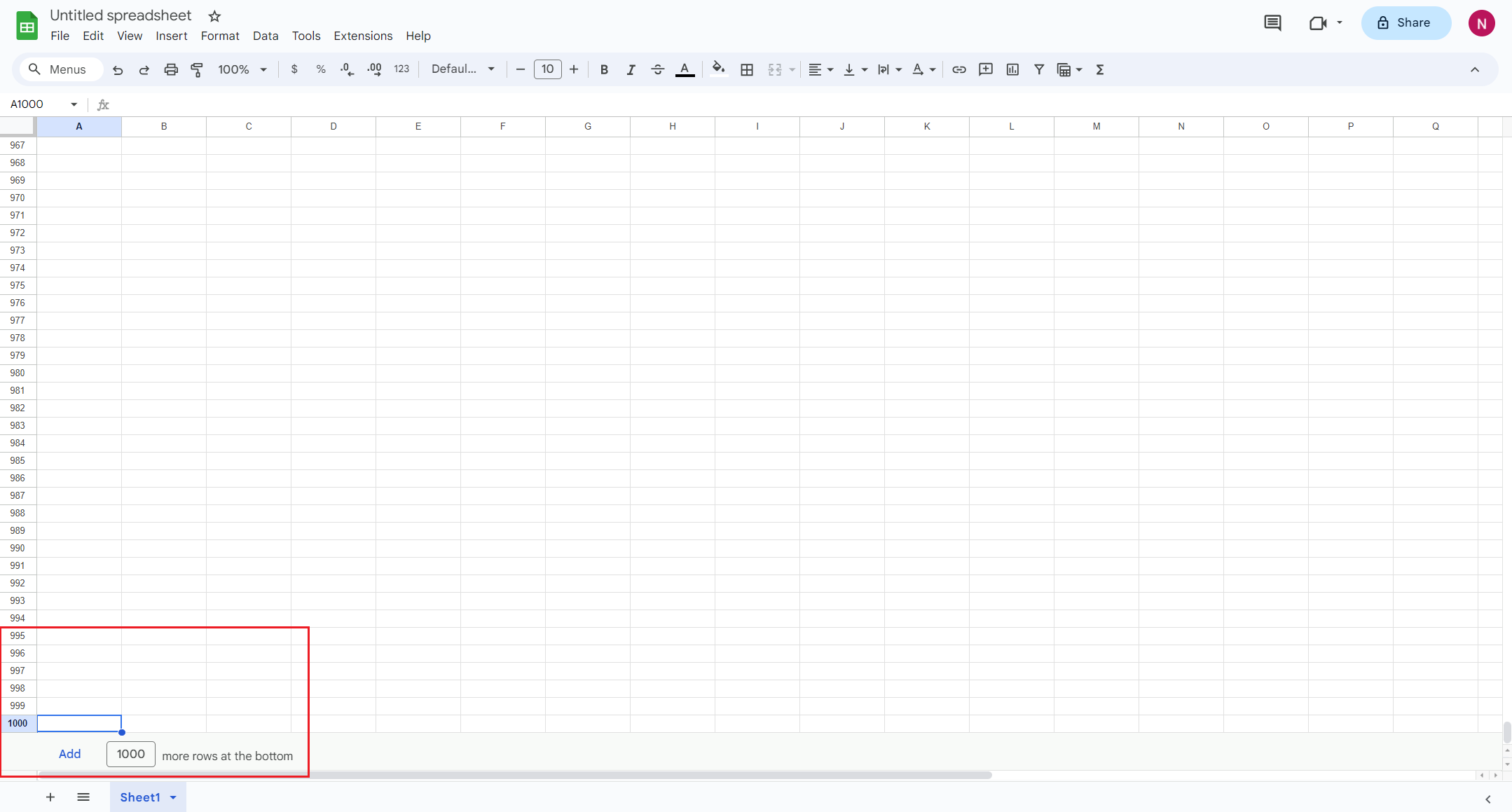 New Google Sheet