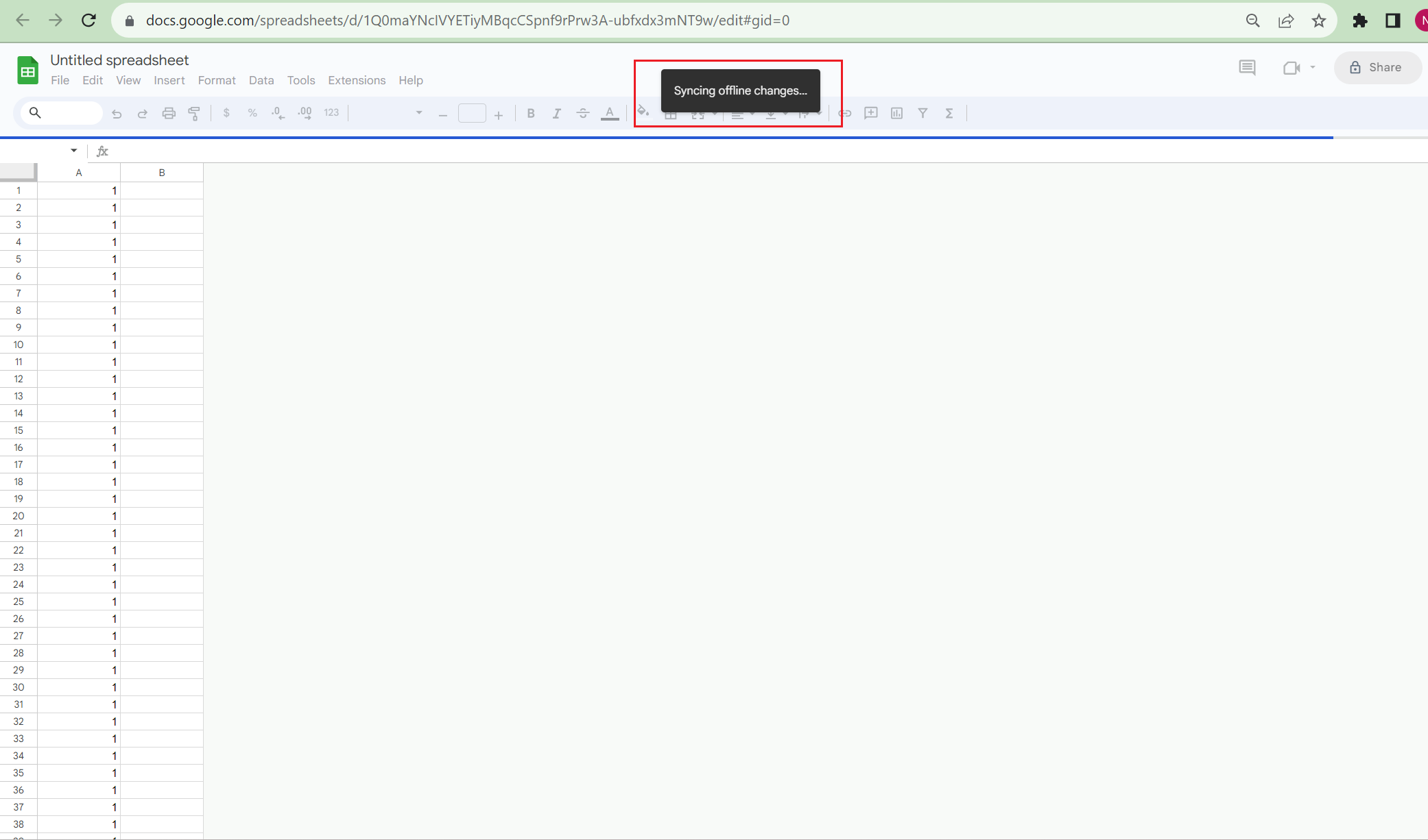 Google Sheets syncing offline changes
