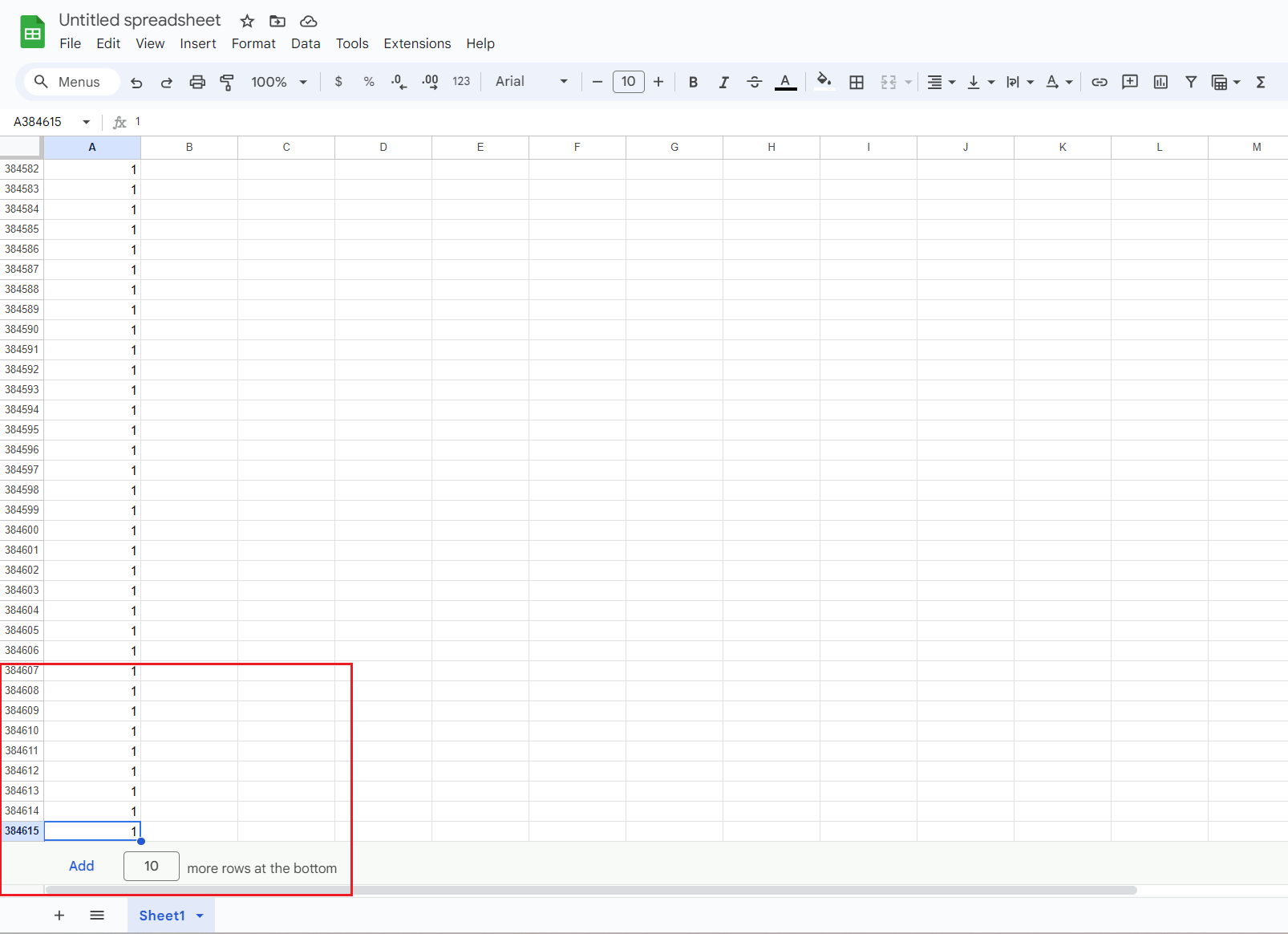 384,615 rows in a Google Sheet