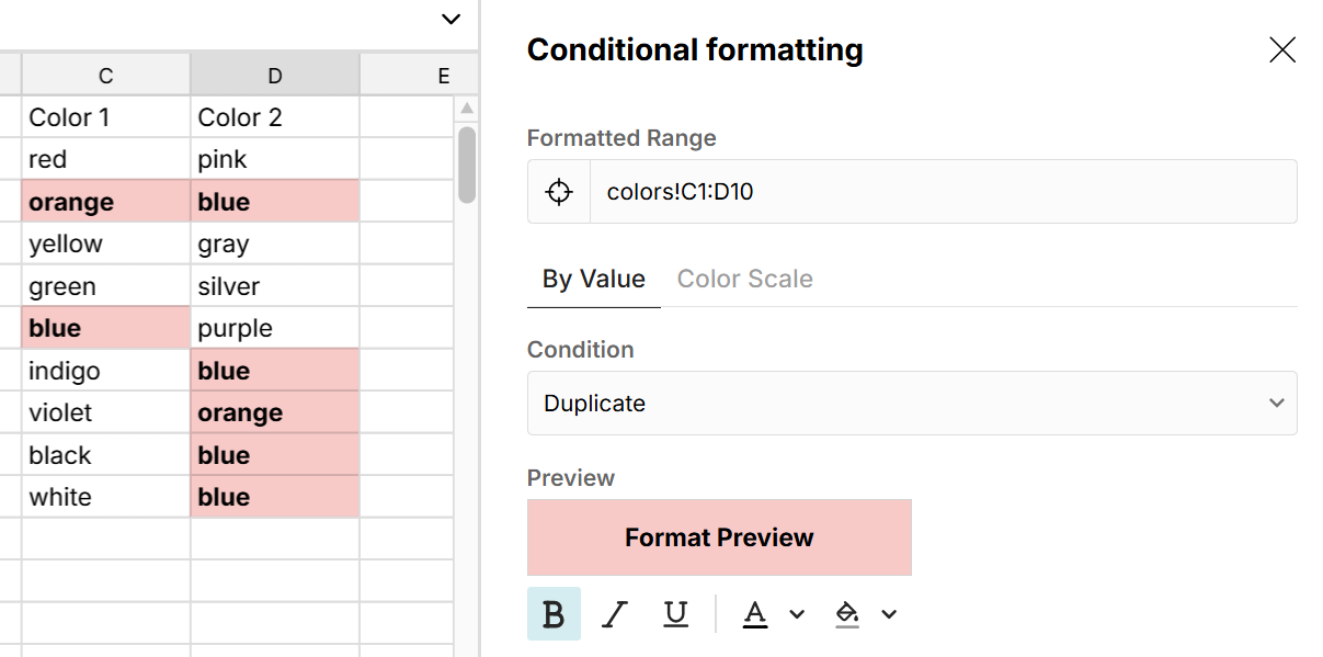 highlight duplicates in multiple columns with conditional formatting