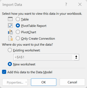 Excel import big CSV data menu