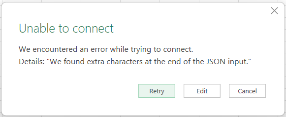 Excel json import error 1