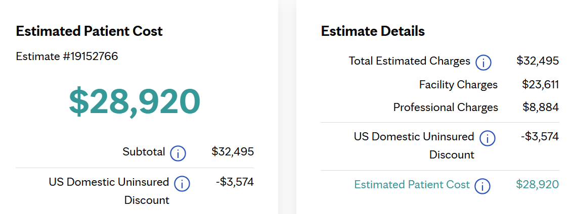 cost of vaginal delivery at mayo clinic