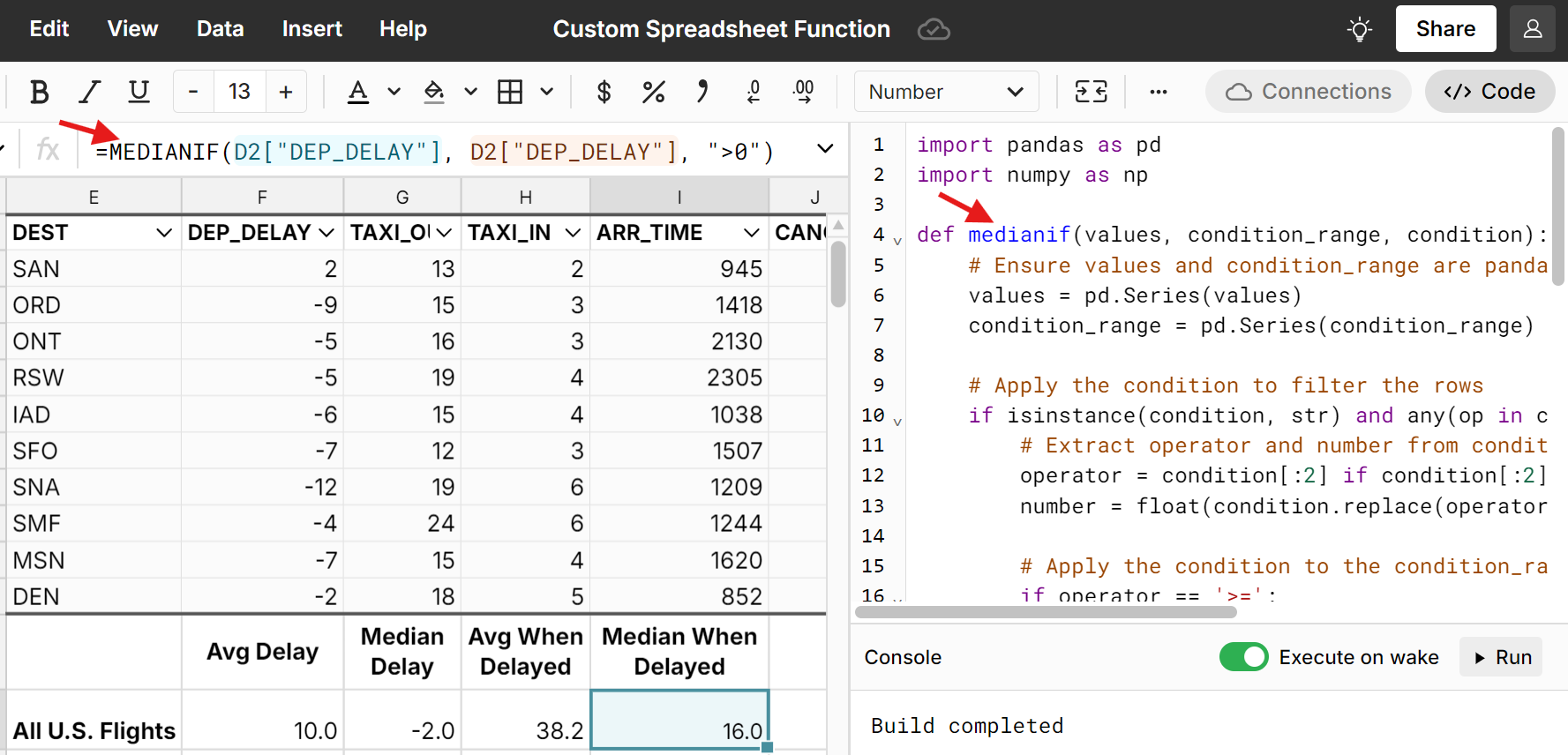 write python spreadsheet functions