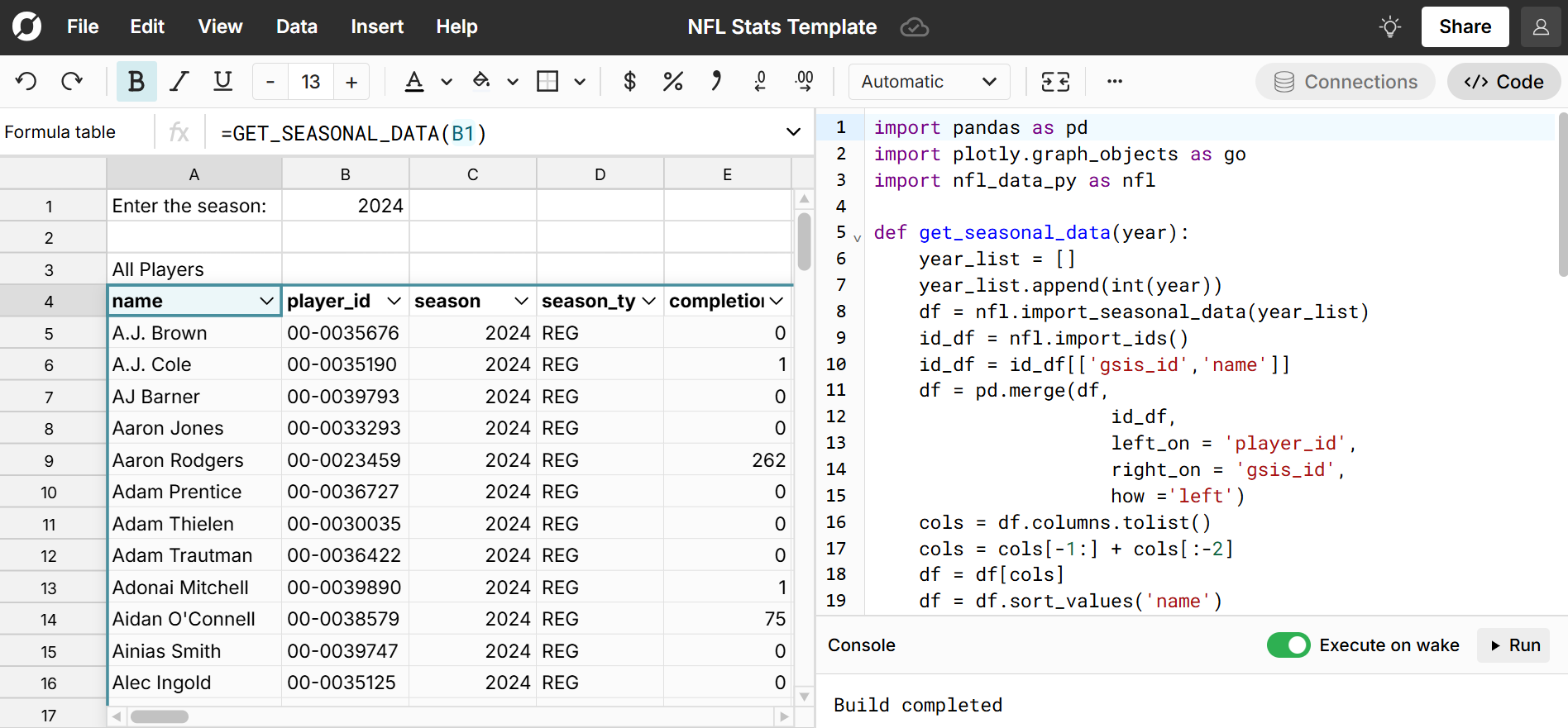 nfl player statistics by season