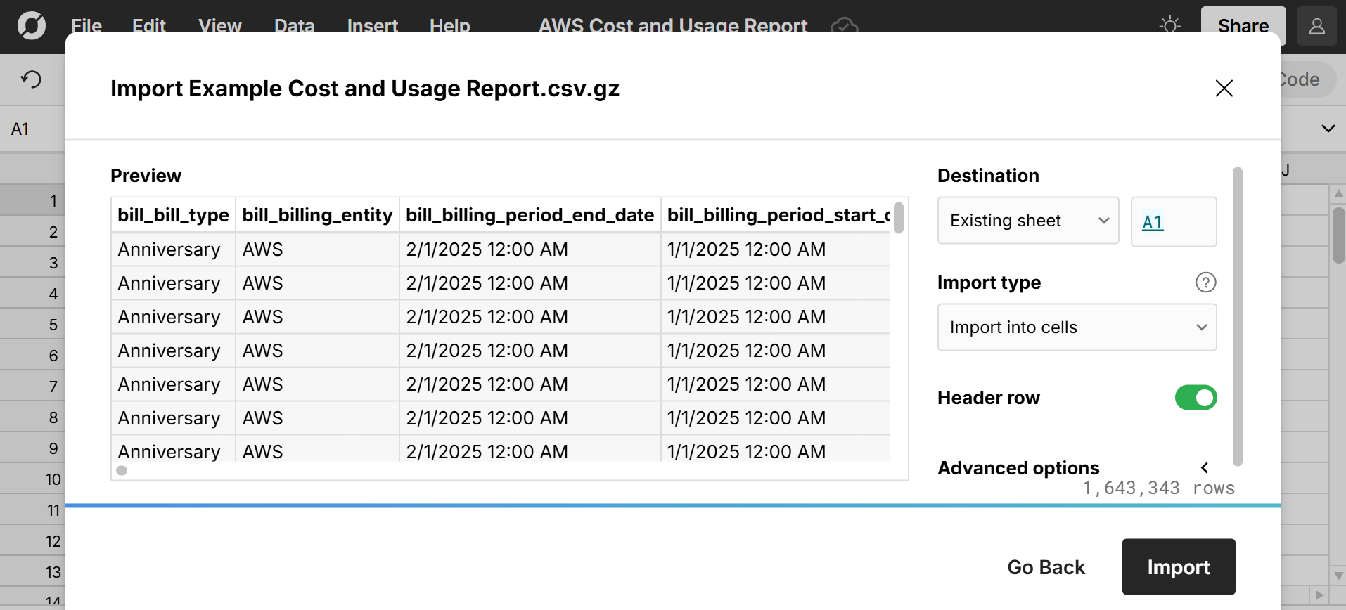 open aws cur csv.gz file