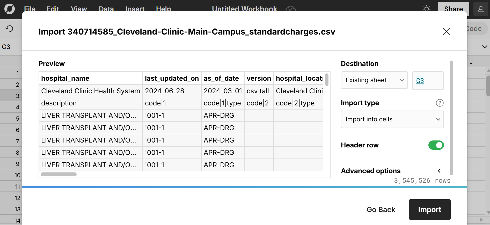 open cleveland clinic standard charges file