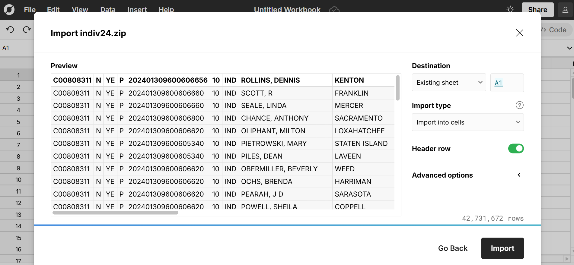 open fec campaign finance data in a spreadsheet