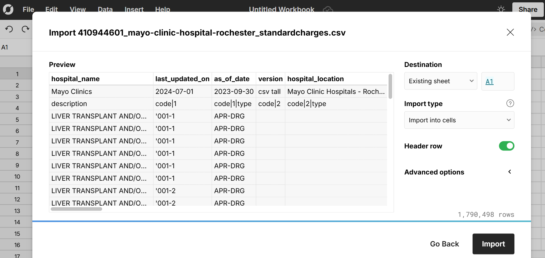 open mayo clinic standard charges file