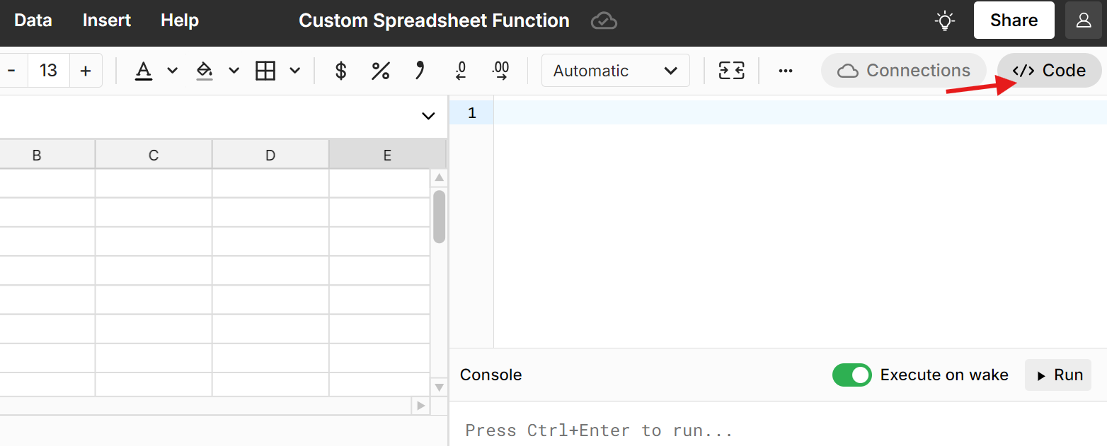 spreadsheet python code window