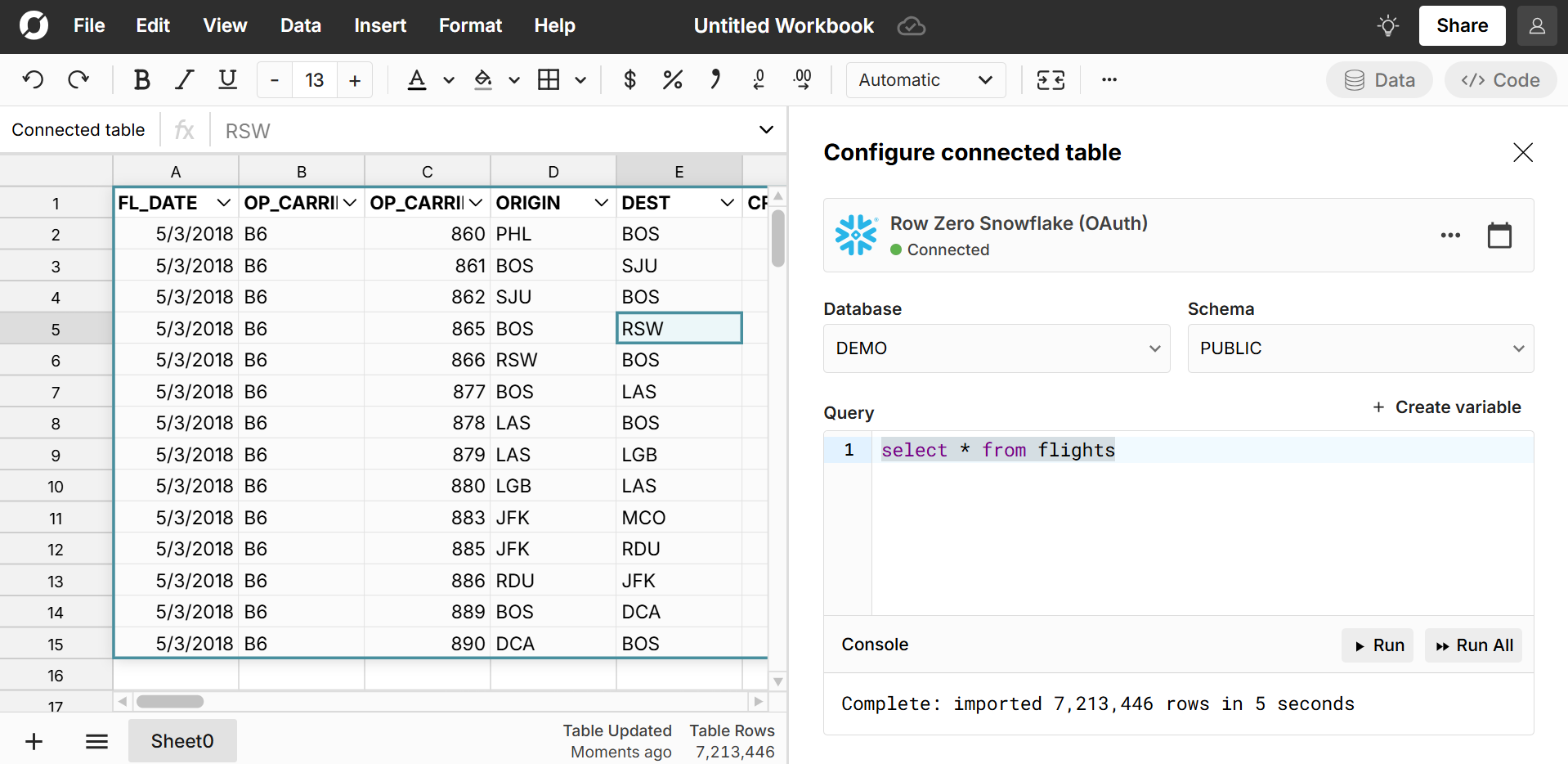 edit connected table in spreadheet