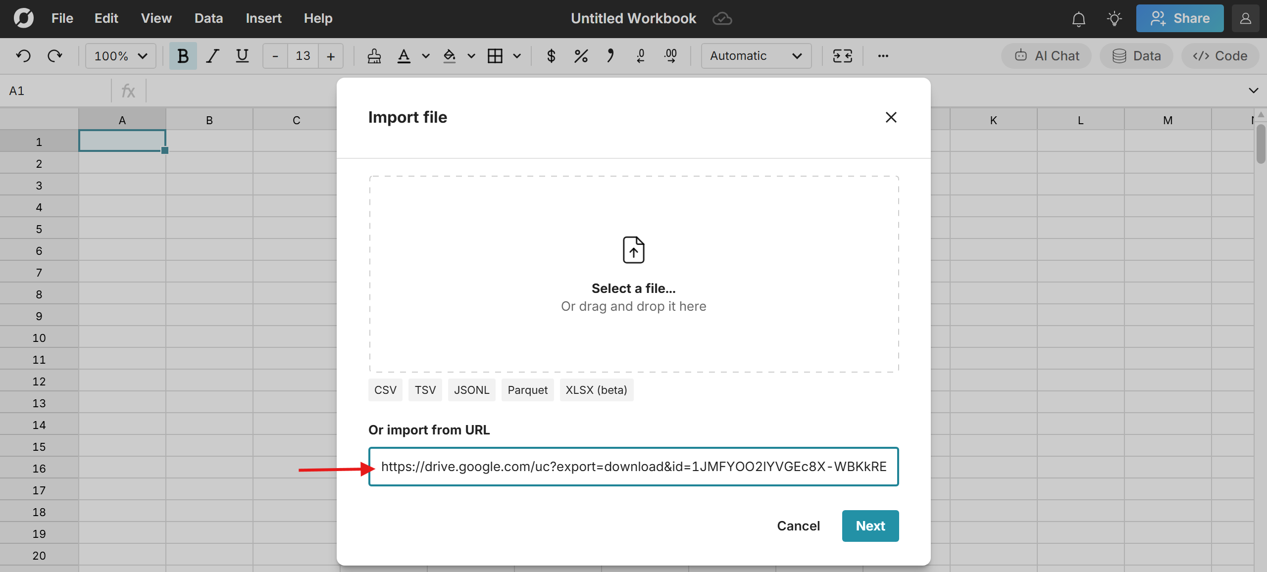 import from Google Drive URL