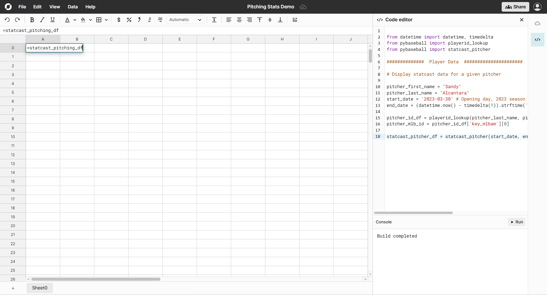 Pitching Data Table Creation