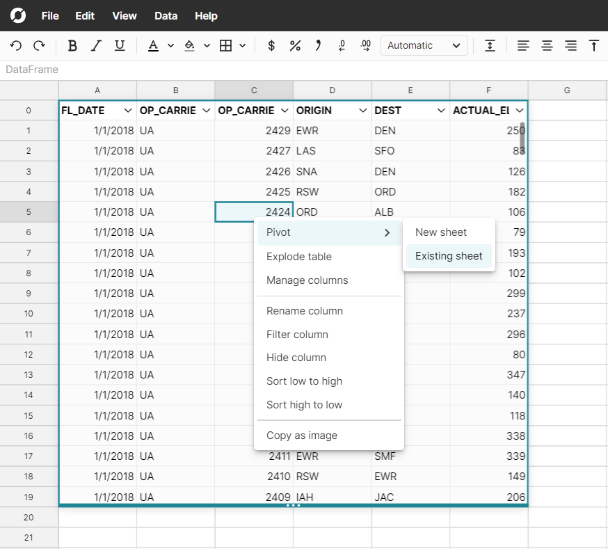 Create pivot table