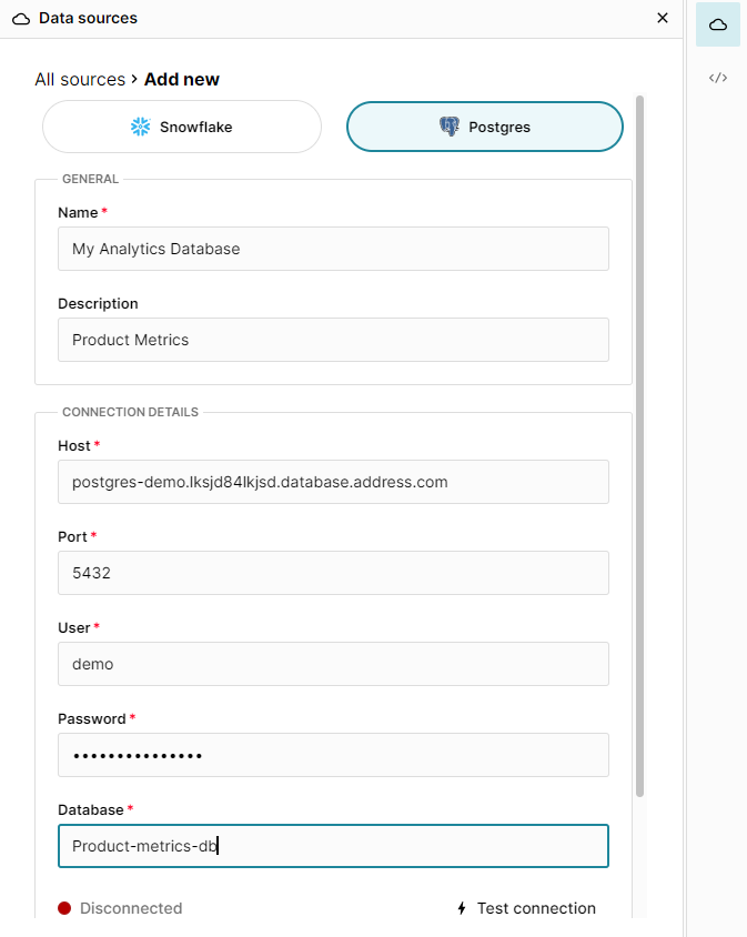 Postgres database credentials